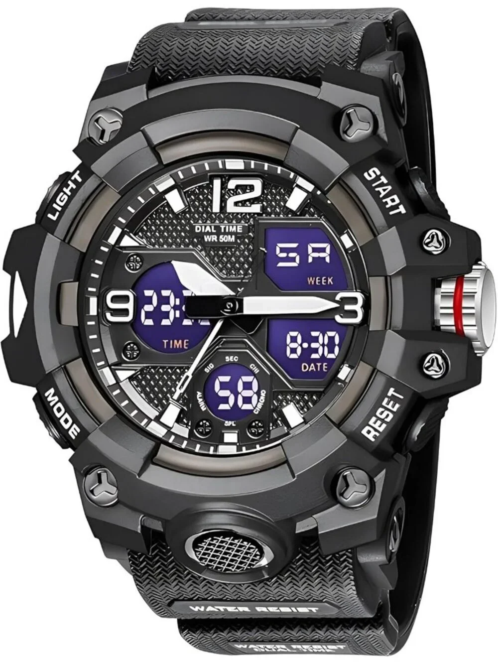 Mens All Black Analog Quartz S-Shock Waterproof Outdoor Sports LED Digital Watch
